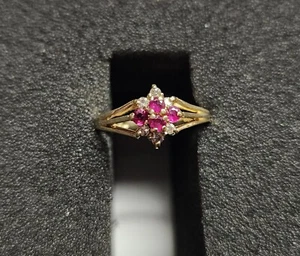 10k Yellow Gold Diamond & Ruby Ring - Picture 1 of 7