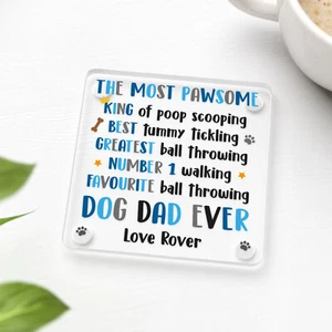 Personalised Dog Dad Birthday Gifts From The Dog Drinks Coaster With Grey Bag - Picture 1 of 9