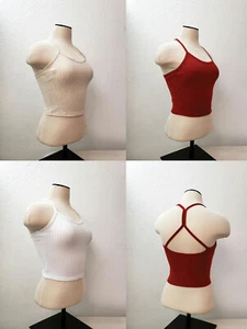 Women Casual Stretch Ribbed Cotton Cami Cropped Tank Top Shirt RT61784 - Picture 1 of 20