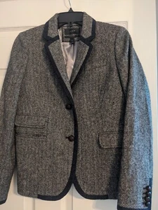 J Crew Jacket Womens 6 Grey Wool Tweed Herringbone Schoolboy Blazer Academia - Picture 1 of 4