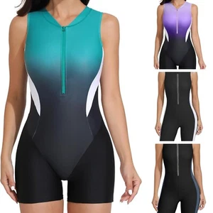 Womens Boyleg Swimming Costume Athletic One Piece Zip Up UPF 50+ - Picture 1 of 67