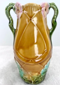Antique Amphora Majolica Cabinet Vase Lily Pad Pottery - 6" - Picture 1 of 9