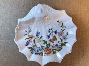 Aynsley Cottage Garden Dish White Floral Fine English Bone China Shell Shaped - Picture 1 of 7