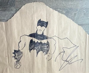 Justice League ZACK SNYDER SIGNED 13x17 ORIGINAL BATMAN SKETCH on Parchment - Picture 1 of 2
