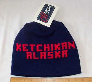 GORRA DE PUNTO DEPORTIVA DE INVIERNO AZUL MARINO CON KETCHIKAN, LOGOTIPO DE ALASKA EN ROJO VERDADERO - Imagen 1 de 8