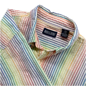 LANDS’ END Seersucker Shirt Mens XL Multicolor Stripe Short Sleeve Button Up - Picture 1 of 6