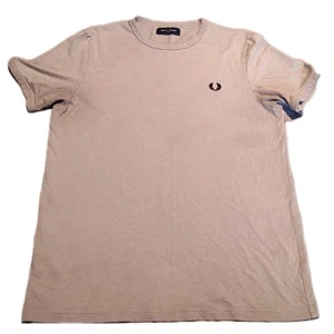 Fred Perry Men's Ringer Tee Shirt Warm Grey/Carrington Brick Medium Distress - Picture 1 of 14