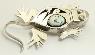 Prendedor colgante salamandra turquesa Dry Creek plata esterlina ración Navajo Bennie Foto 1 de 4