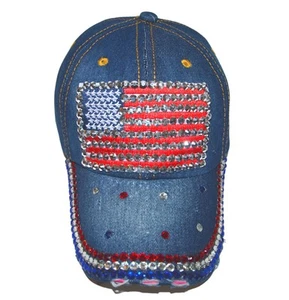 Women’s Distressed Rhinestone Bejeweled Cotton Baseball Hat Sparkle Bling Cap... - Picture 1 of 7