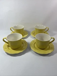 Vintage Lemon Yellow Federalist Ironstone Set Of 4 Cups & Saucers #4239 Coffee - Picture 1 of 4