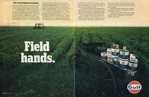 Anuncio impreso agrícola universal de tractor fluido de 2 páginas Gulf Oil 1982 - Imagen 1 de 1