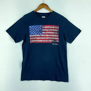 T-shirt uomo Columbia blu taglia M girocollo manica corta maglietta bandiera americana - Foto 1 di 12