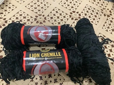Skeins Lion Brand Chenille Thick & Quick Yarn #153 Black, lot - Image 1 of 4