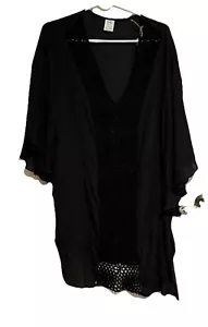 Pretty Simple Sunday In Naples Crochet Kimono Cover Up Color Black Beach Cruise - Picture 1 of 4