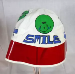 Vtg 60's Childs Cotton Bucket Hat See Through Red Visor Emoticons Faces - Picture 1 of 11