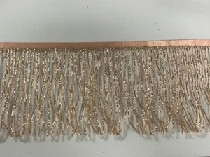 By the Yard-6" Glass ROSE GOLD BUGLE Seed Bead Beaded Fringe Lamp Costume Trim  - Picture 1 of 2