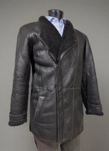 Edwardo Bassoni Leather Shearling Black Overlay Overcoat Men’s M - Bild 1 von 11