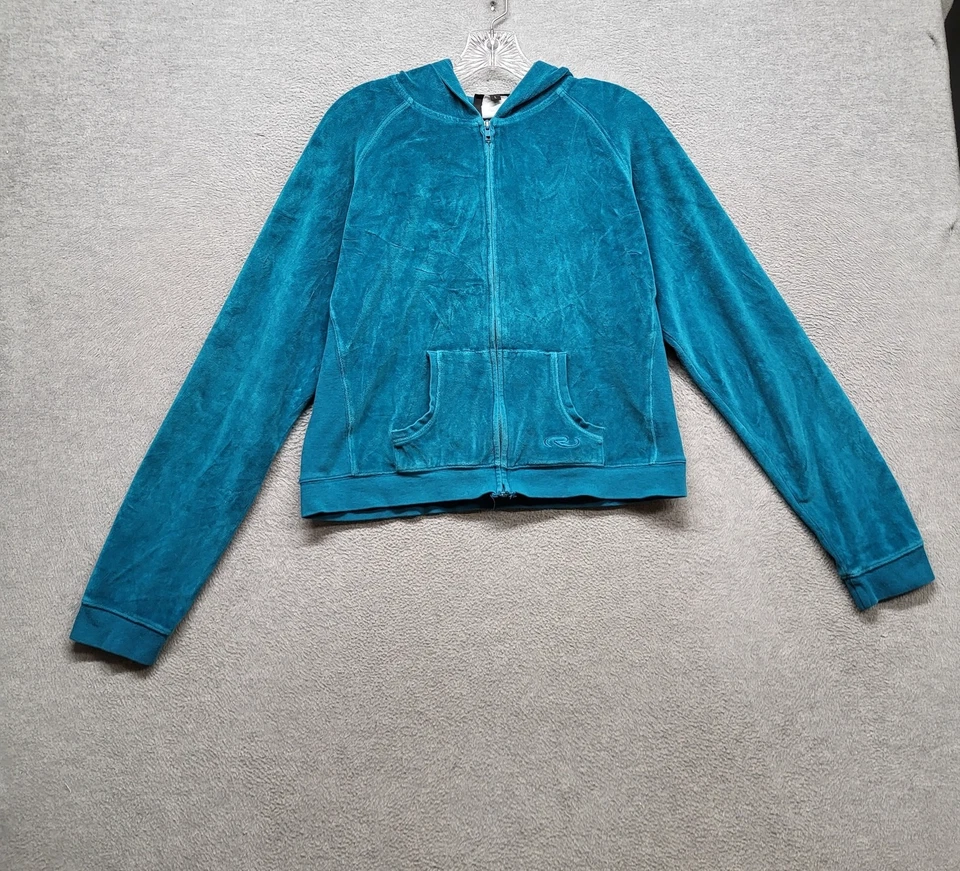 Sudadera con capucha para mujer Five Star By Roper L logotipo de terciopelo verde azulado bordado LEÍDO Foto 1 de 4