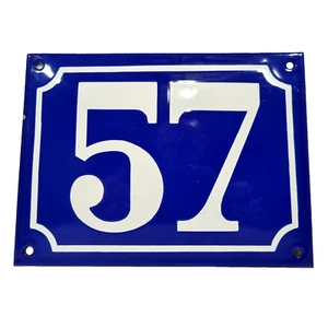 Mid century large domed vintage French blue house number enamel sign plaque 57 - Picture 1 of 3