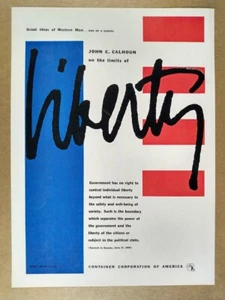 1956 CCA Container Corp John C Calhoun quote Walter Allner art vintage print Ad - Picture 1 of 1