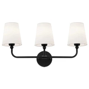 Bathroom Light Fixtures, Matte Black Vanity Lights with Flared White Fabric S... - Picture 1 of 8