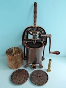 1883 Enterprise 4 Qt Piccolo Salsiccia Stuffer Frutta Vino Lardo Pressa Ghisa Lavoro - Foto 1 di 21