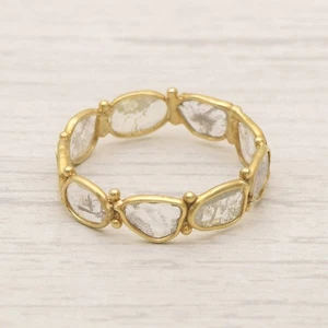 Polki Diamond Eternity Gold Plated Ring Victorian Jewelry 925 Silver Jewelry - Picture 1 of 5