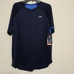 SPEEDO Men's Swim Shirt UPF 50 Rashguard Surf Beach Vacation Large Navy NWT - Picture 1 of 10
