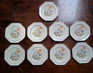 Vintage Salem Heirloom Desert Plates Rust Tulip Design 9 Pieces - Picture 1 of 2