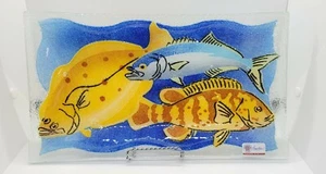 Beautiful Peggy Karr Fused Art Glass Large Party Tray Fish 14 3/4 X 7 3/4 Signed - Picture 1 of 5