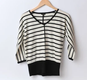 Talbots Gr. S dünner Stretch Baumwolle Viskose Pullover Fledermaus Flügel schwarz weiß gestreift - Bild 1 von 11