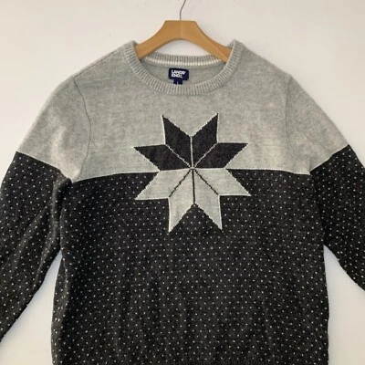 Lands End Mens Sweater Nordic Star Fair Isle Knit Pullover Gray Blue Size L - Image 1 of 4
