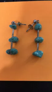 VINTAGE 925 Turquoise Drop Dangle Post Earrings - Picture 1 of 4