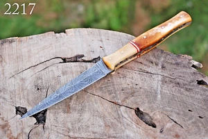 Handmade Damascus Steel Hunting Dagger Double Edge Boot Knife camel bone handle - Picture 1 of 6