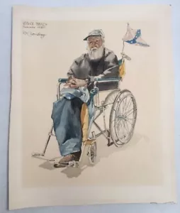 R K Joudrey Venice Beach 1980 Pen Watercolor Confederate In Wheelchair Found Art - Picture 1 of 12