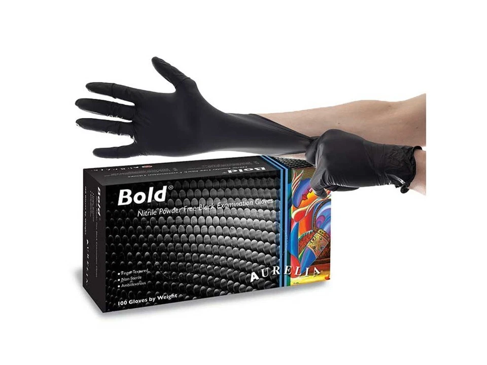 Aurelia Bold Large Disposable Black Gloves Nitrile - Box of 100 - 73998