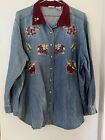 Vintage Bobby Brooks Denim Shirt Embroidered Apples And Grapes. Size 22W/24W