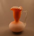 Victorian Peach Satin Glass Ewer Crimped Top & Applied Thorn Handle c.1890