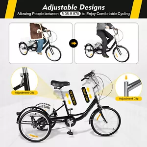 20" Zoll Dreirad für Erwachsene Dreirad 8-Gang 3 Räder Fahrräder Trike mit Kor - Bild 1 von 20