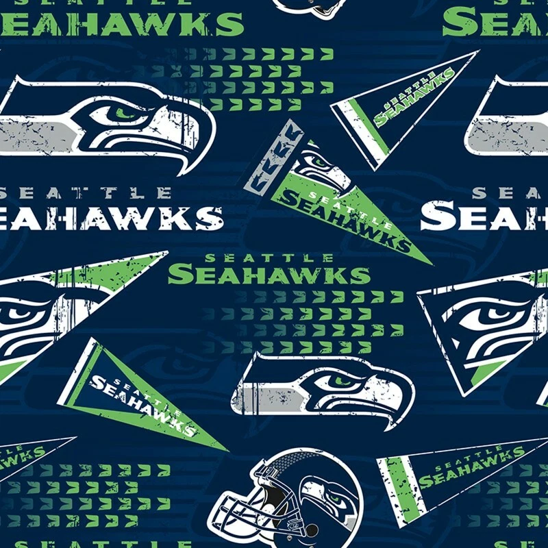 33" Long Remnant SEATTLE SEAHAWK RETRO NFL Cotton Fabric Navy Pennants - Image 1 of 1