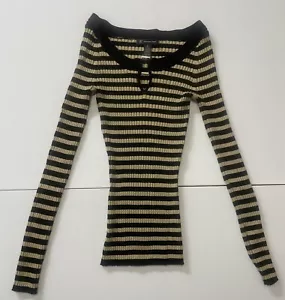 I.N.C. International Concepts Womens Gold Black Sparkle Clingy Stretchy Top SZ M - Picture 1 of 11