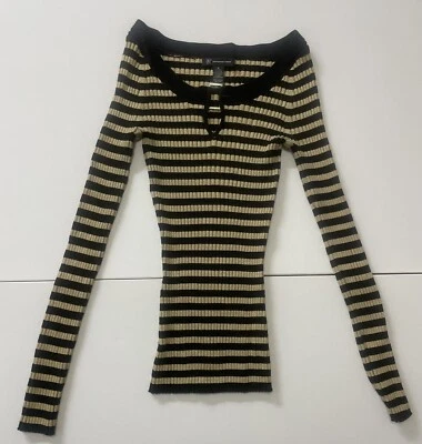 I.N.C. International Concepts 女式金色黑色闪亮弹力上衣,尺寸 M — 第 1/4 张图片