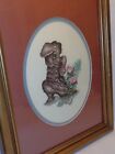 Vtg Victorian Boot Pink Rose Cross Stitch Wall Art Shabby Country Chic Decor 