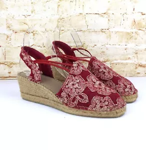 Toni Pons Cuña Alpargatas Sandalia Mujer 42, 11 Rojo Bordado Floral Lana Boho - Imagen 1 de 11