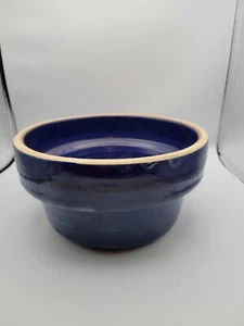 Vintage Rustic Blue Stoneware Ribbed Mixing Bowl Artist Terry Brown - Picture 1 of 6