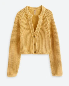 New Free People Sweet Nothing Cardi Cotton Cardigan Sweater Golden Eyes Yellow - Picture 1 of 7