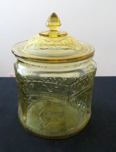 Depression Patrician Spoke Amber Cookie Jar 1930's Excellent Condition - Picture 1 of 12