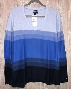 TOMMY HILFIGER Blue Ombre L/S Pullover V Neck Sweater NEW Womens Sz XXL - Picture 1 of 3