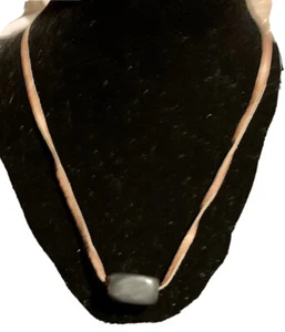 Black Gray Natural Stone Barrel Bead Necklace Choker Faux Leather Cord Boho - Bild 1 von 4