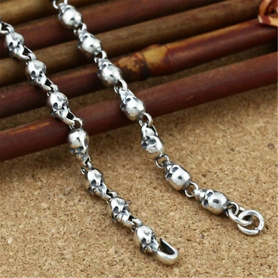 Cadena de calavera de plata de ley, collar de cadena de calavera de plata 925, cadena de cabeza de calavera  Foto 1 de 4